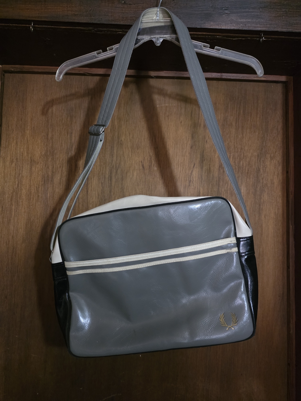 Fred Perry Grey, White and Black Retro Messenger Bag
